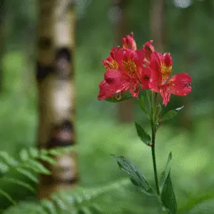 Vibrant red flowers in lush greenery.