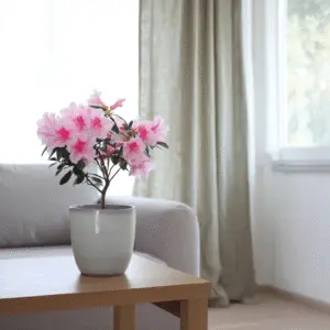 Pink azalea in a cozy room.