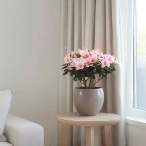 Pink azalea plant in decorative pot