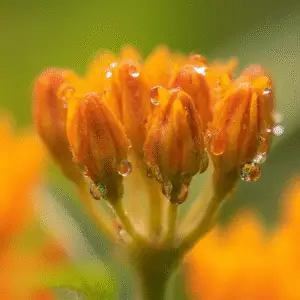 Orange flower buds with water droplets