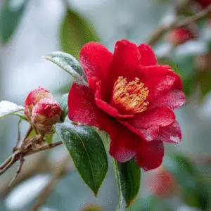 Camellia (Camellia japonica) red flower