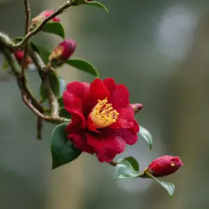 Camellia (Camellia japonica) red flower