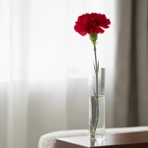 Single red carnation in vase