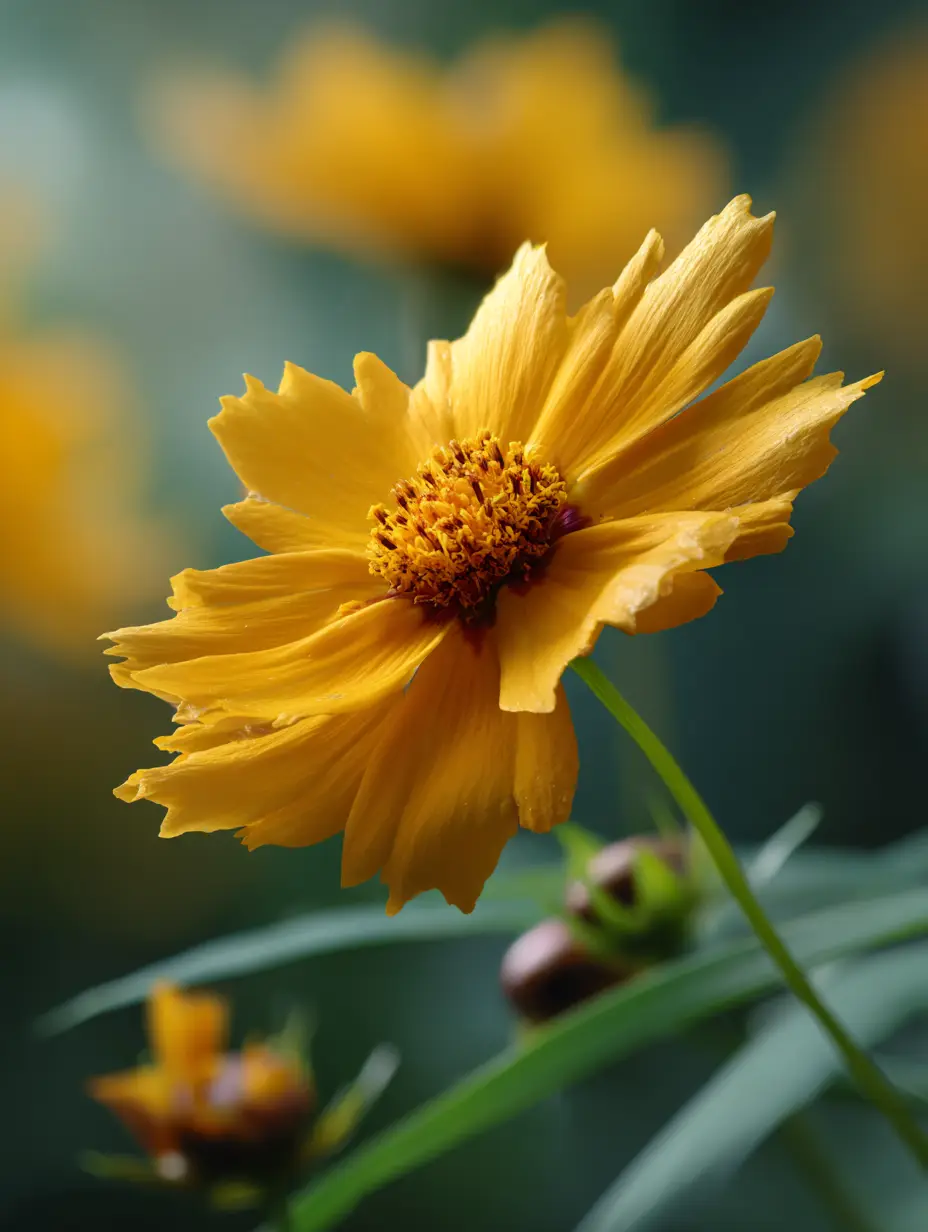 Coreopsis golden bloom with fringed petals, close-up.