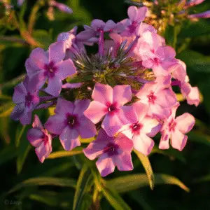 Cluster of pink phlox flowers blooming