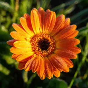 Vibrant orange flower with dew drops