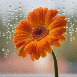 Orange flower with raindrops background