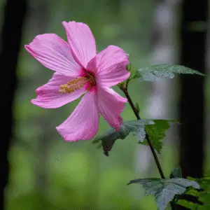 Pink flower with green leaves