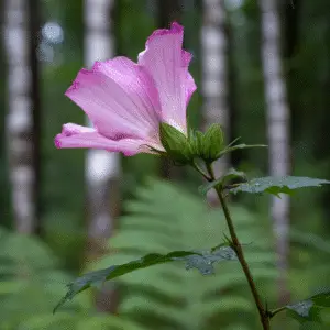 Pink flower with raindrops in forest