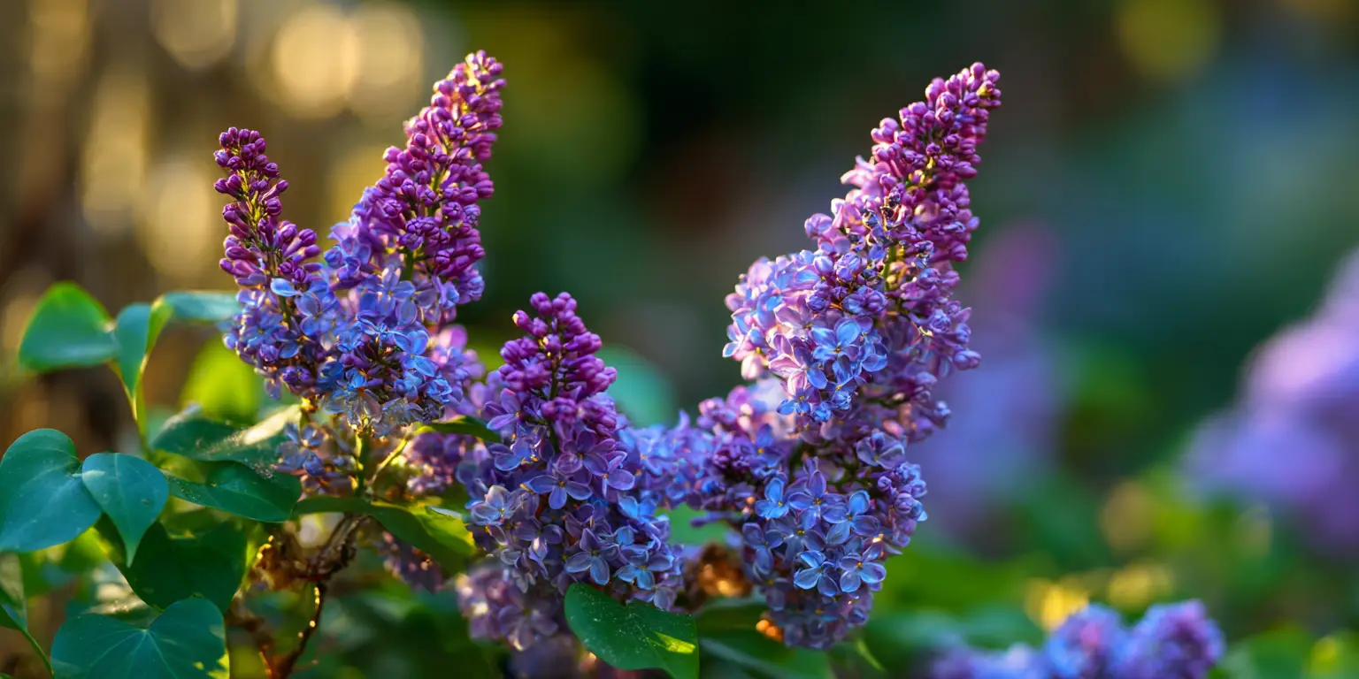 Lilac clusters in sunlight, unopened buds and open florets