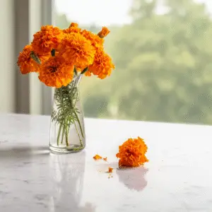 Vibrant marigolds in a vase.