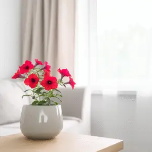 Bright pink petunias in modern pot