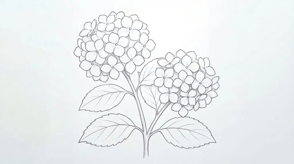 How to Draw Hydrangea macrophylla (Bigleaf Hydrangea) Step by Step 6