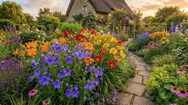Balloon flower companion plants for a cottage garden border that blooms all summer