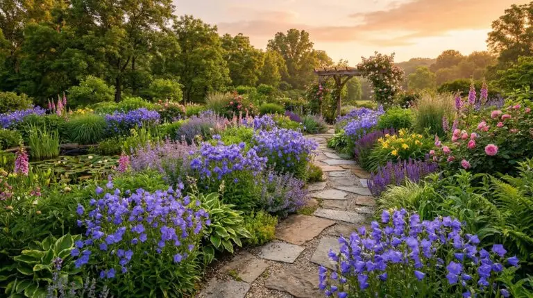 Bellflower and lavender planted together for a dreamy purple and blue summer garden