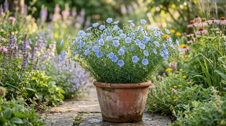 Growing blue flax in containers and window boxes for sky-blue summer color