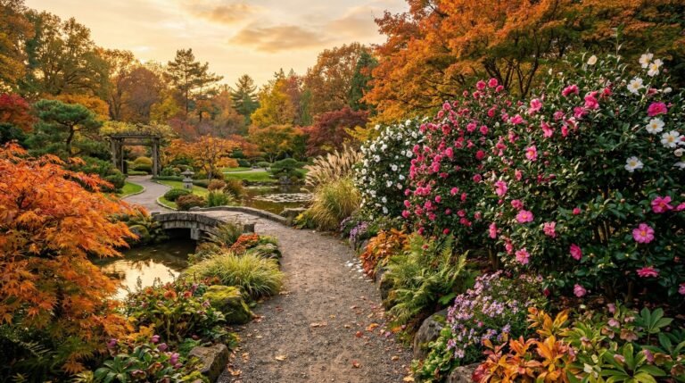 Designing a camellia garden walk with layered blooms from October through April