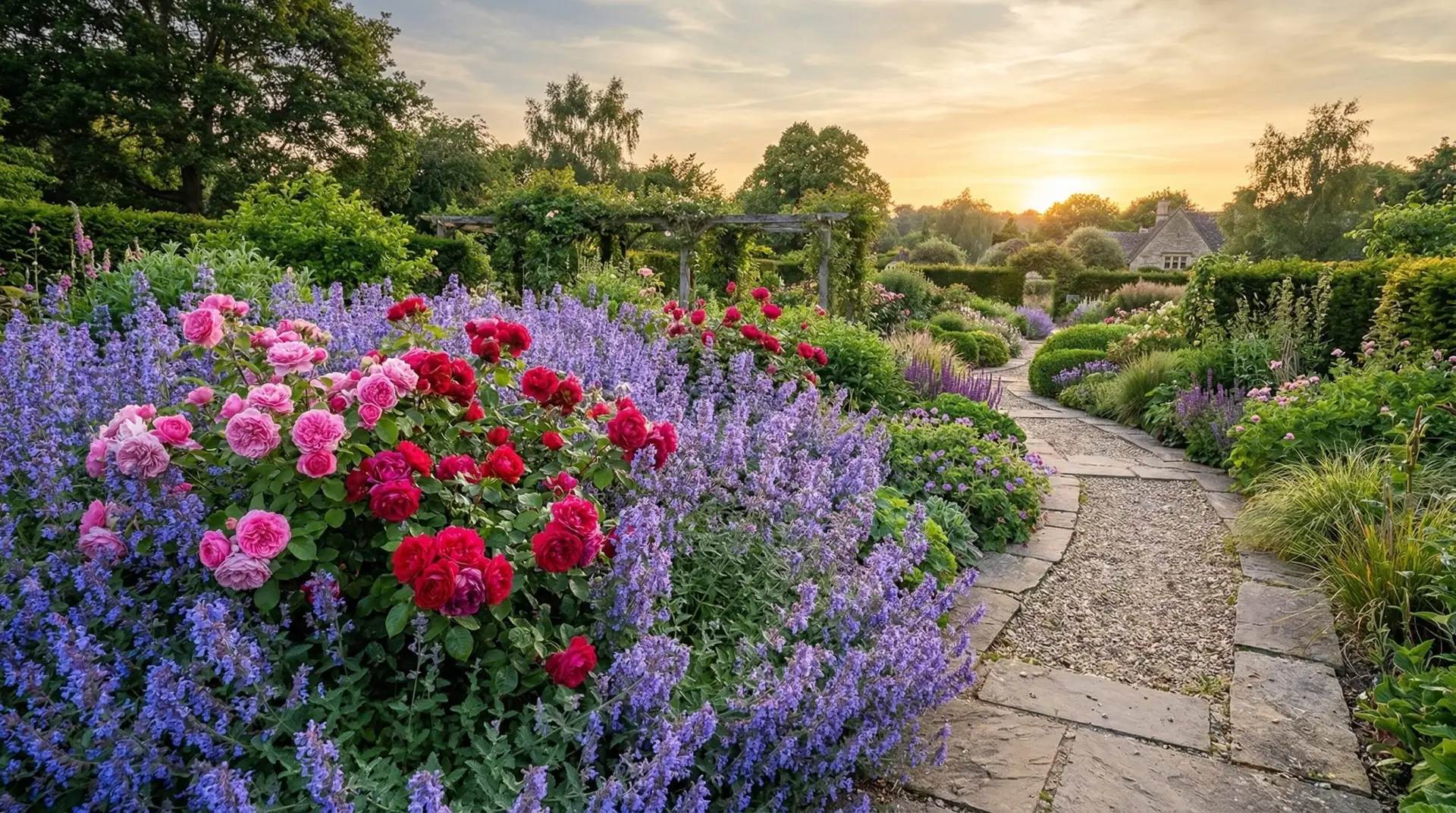 Catmint - Catmint and roses planted together for the classic English garden combination