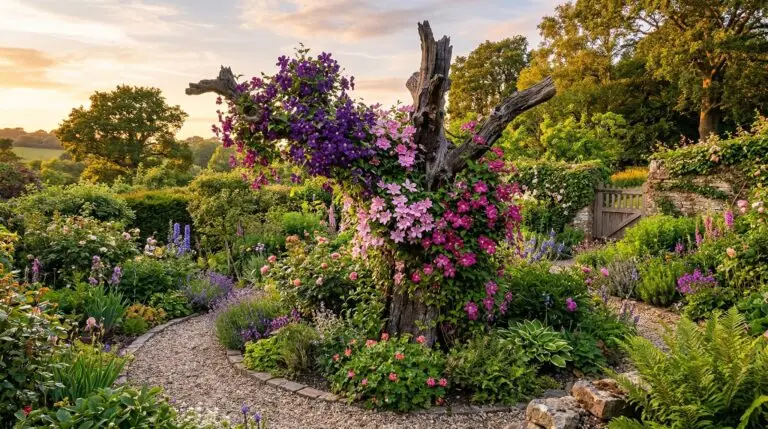 Growing clematis on trees for a naturalistic look inspired by woodland climbing vines