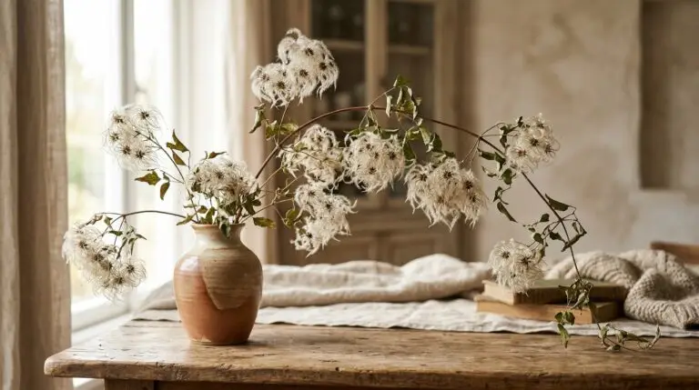 Clematis seed heads as winter garden interest and dried flower arrangements