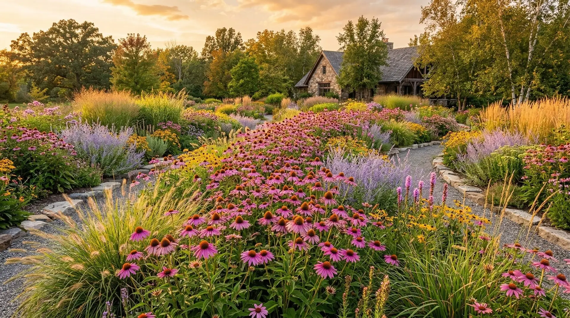 Coneflower - Coneflower and ornamental grass combinations for a modern prairie garden design