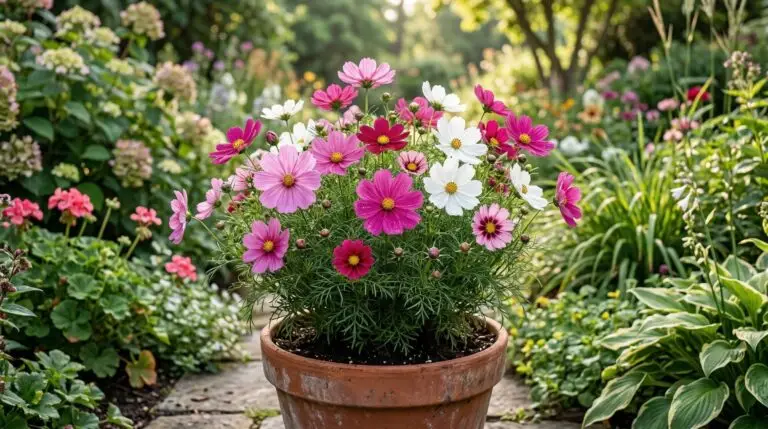 Growing cosmos in containers and hanging baskets for balcony flower gardens