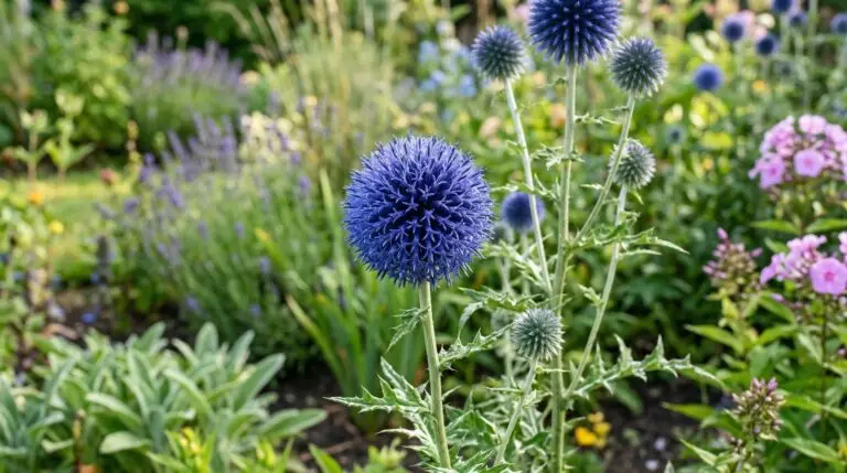 Dried globe thistle flower heads for everlasting arrangements that last for years