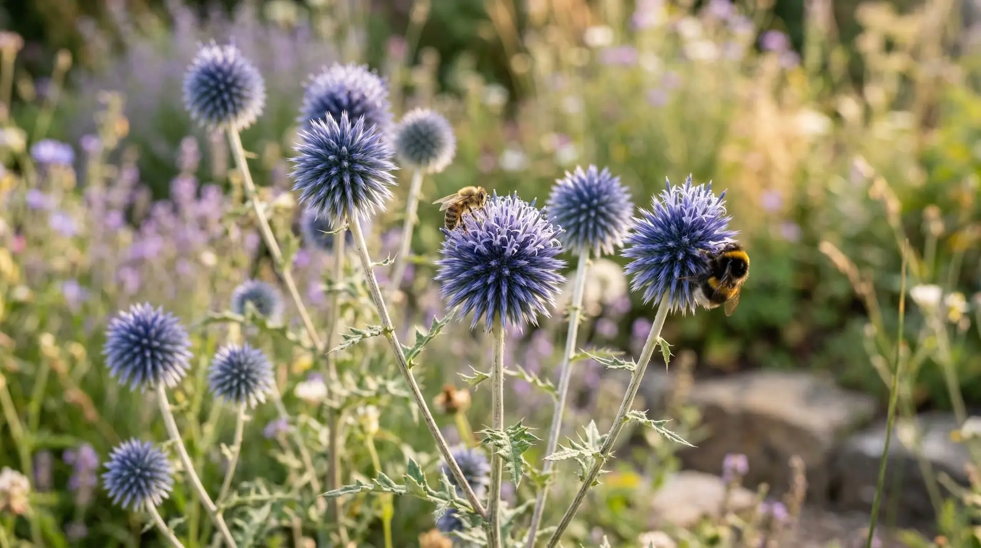 Globe Thistle - Globe thistle as a pollinator powerhouse attracting more bees than almost any perennial