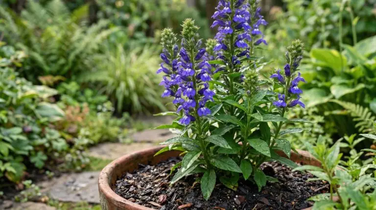 Growing great blue lobelia in containers for a native plant patio garden