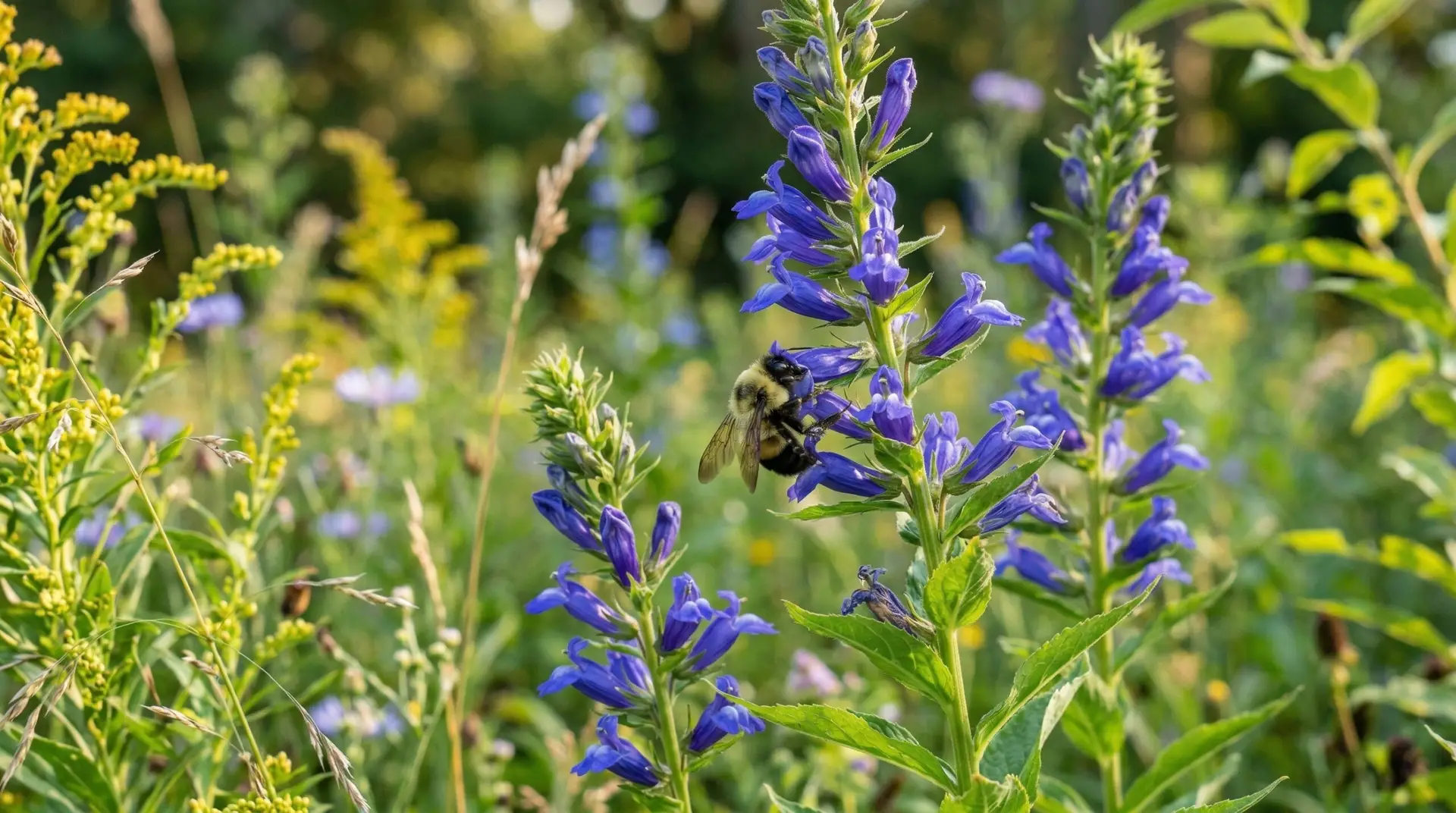 Great Blue Lobelia - Great blue lobelia for hummingbird and pollinator gardens in late summer