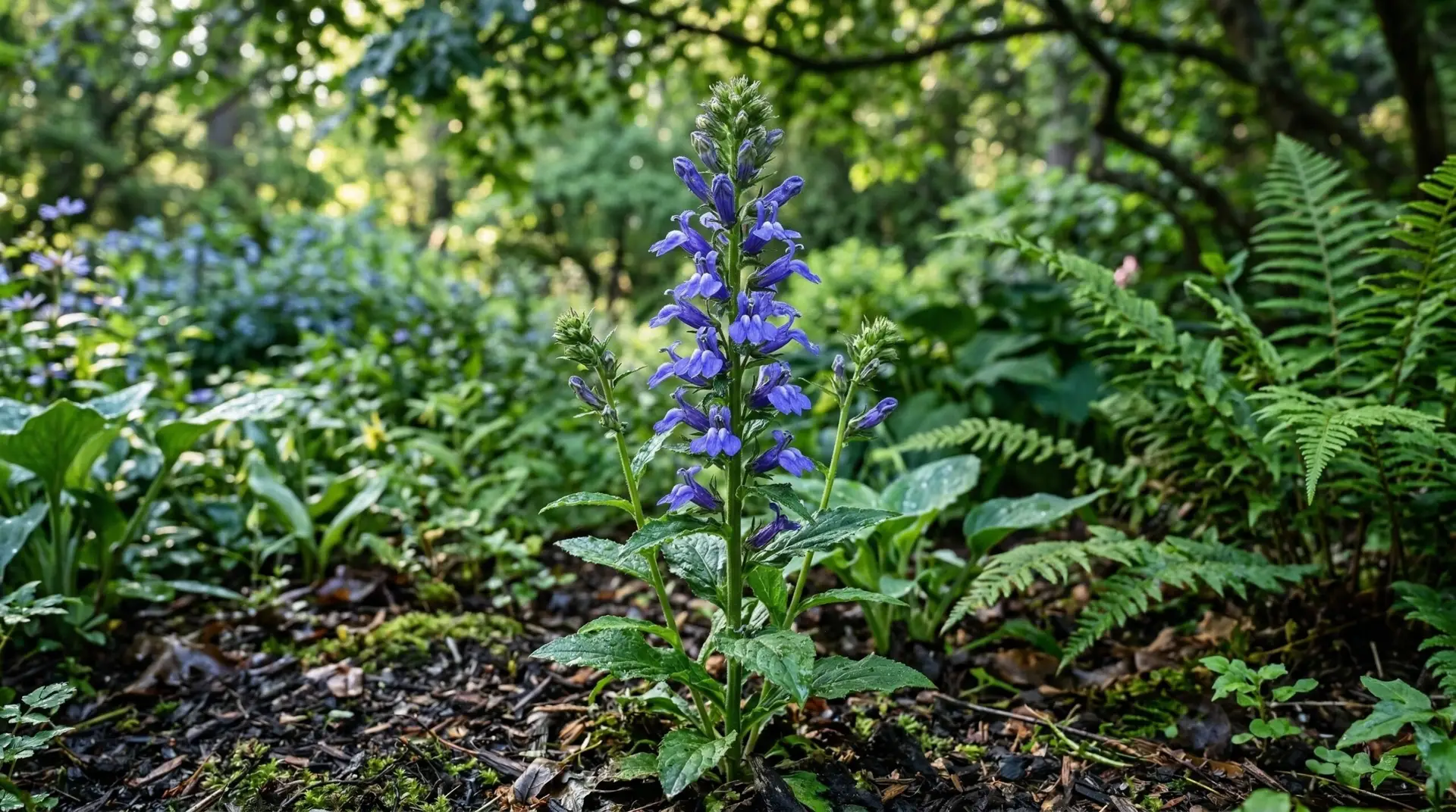 Great Blue Lobelia - Great blue lobelia in shady wet gardens where most blue flowers refuse to grow