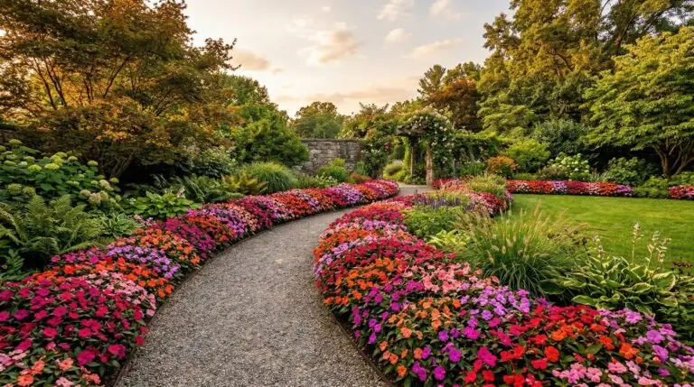 Mass planting impatiens for dramatic sweeps of color under trees and along walkways
