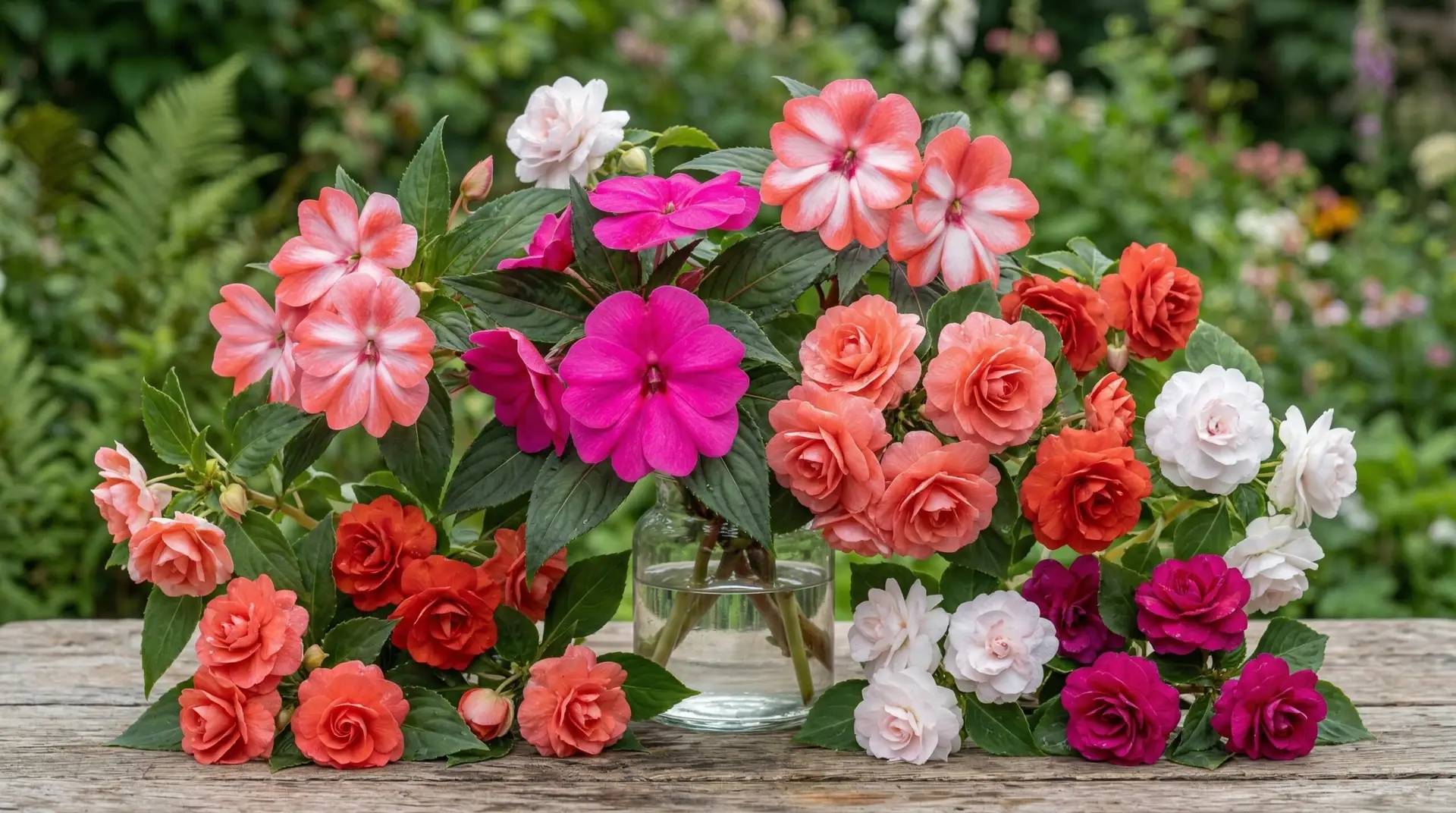 Impatiens - New Guinea impatiens for bigger bolder flowers with colorful foliage in partial shade