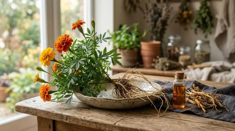 Marigolds in the vegetable garden and the pest-repelling companion planting tradition