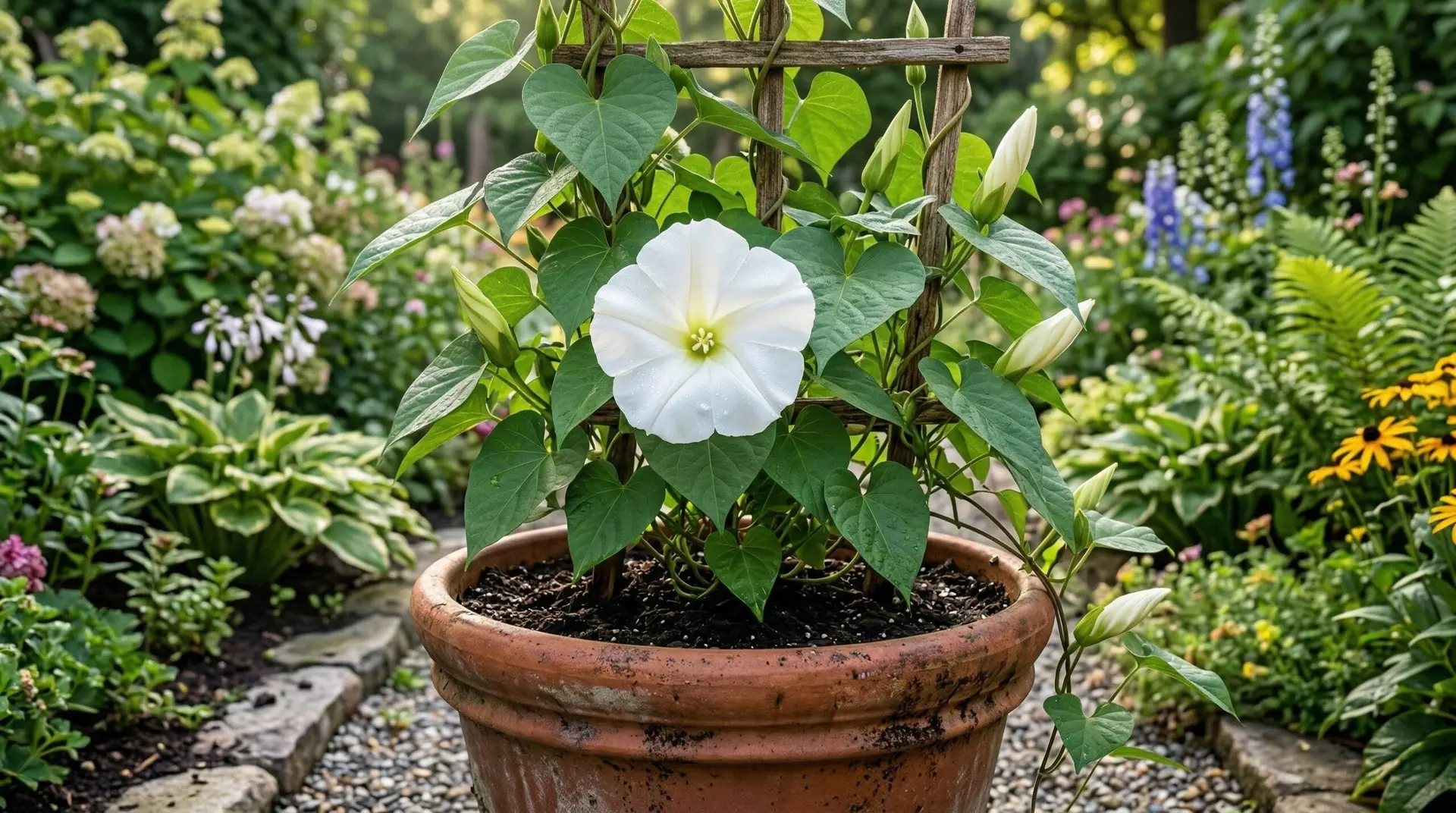 Moonflower - Moonflowers in containers for apartment balconies and small space evening gardens