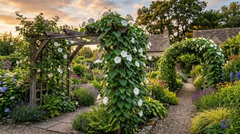 Training moonflower vines on arbors and trellises for a dramatic nighttime garden feature