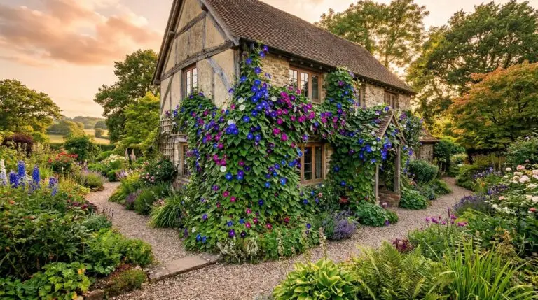 Morning glories as living sunshade screens for windows and south-facing walls