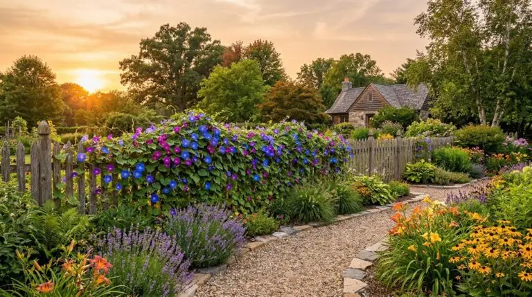 Training morning glories on fences mailboxes and trellises for vertical garden magic