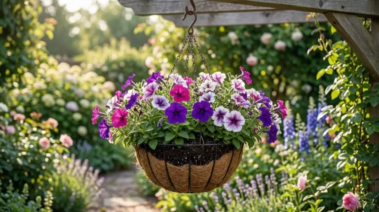 Growing petunias in hanging baskets for cascading waterfalls of summer color
