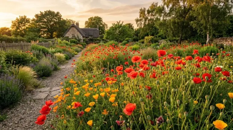 Poppies as self-sowing annuals that create effortless wildflower meadow effects