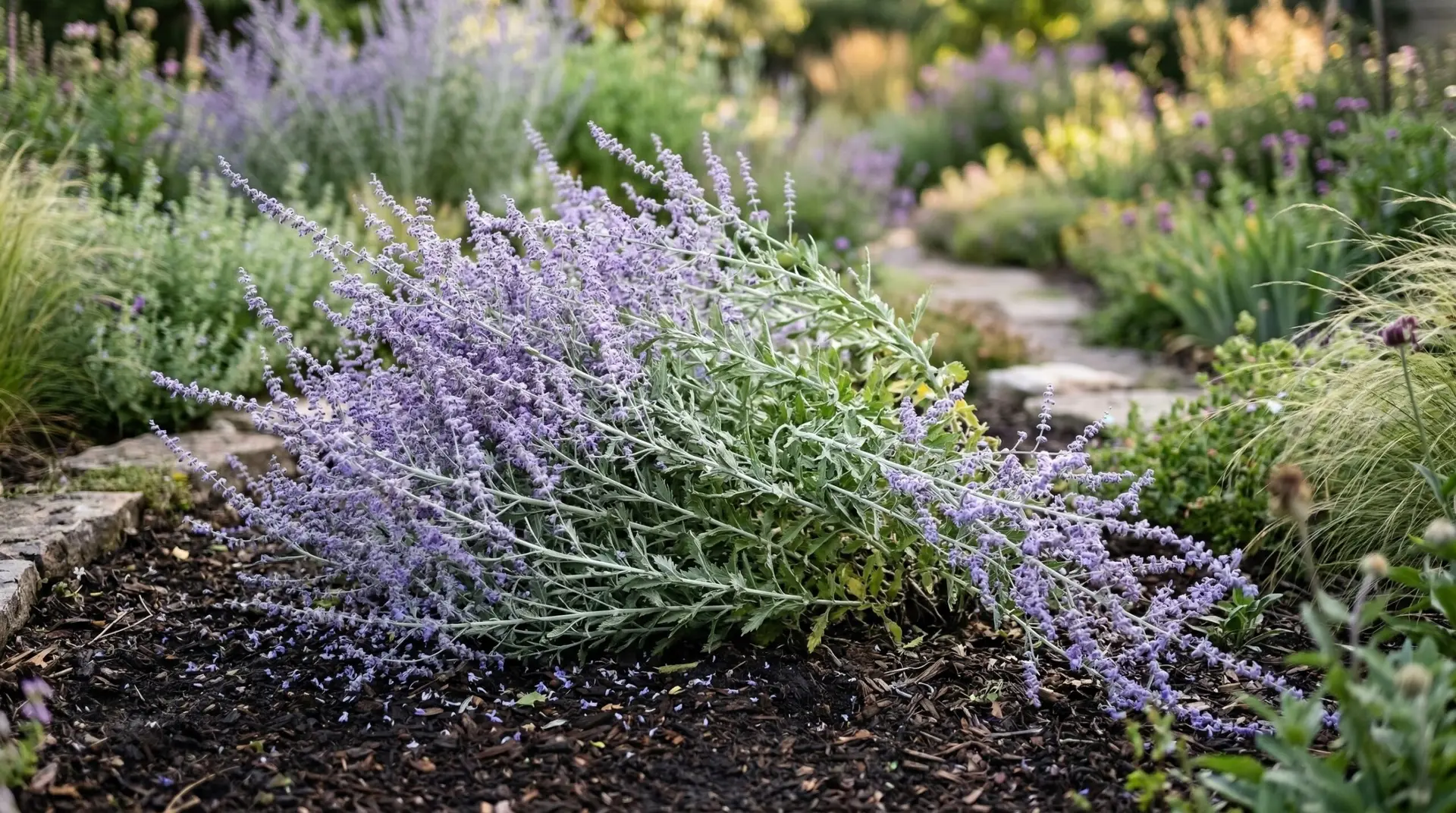 Russian Sage - Why Russian sage flops over and the staking and pinching tricks to keep it upright