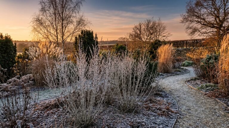 Russian sage in winter and the silver-white stems that bring structure to the frozen garden