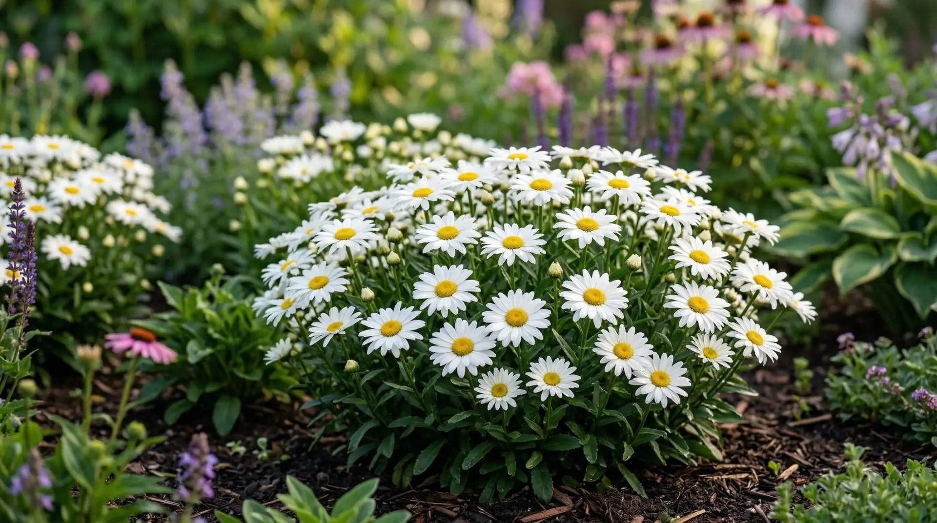 Shasta Daisy - Shasta daisies in containers for bright summer displays on patios and porches