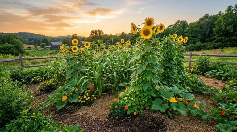 Companion plants for sunflowers in a cheerful summer garden that buzzes with life