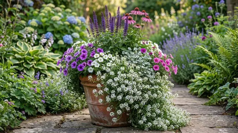 Sweet alyssum in containers and hanging baskets as the perfect fragrant spiller plant