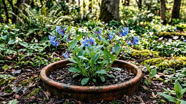 Growing Virginia bluebells in containers for a spring shade garden on a patio