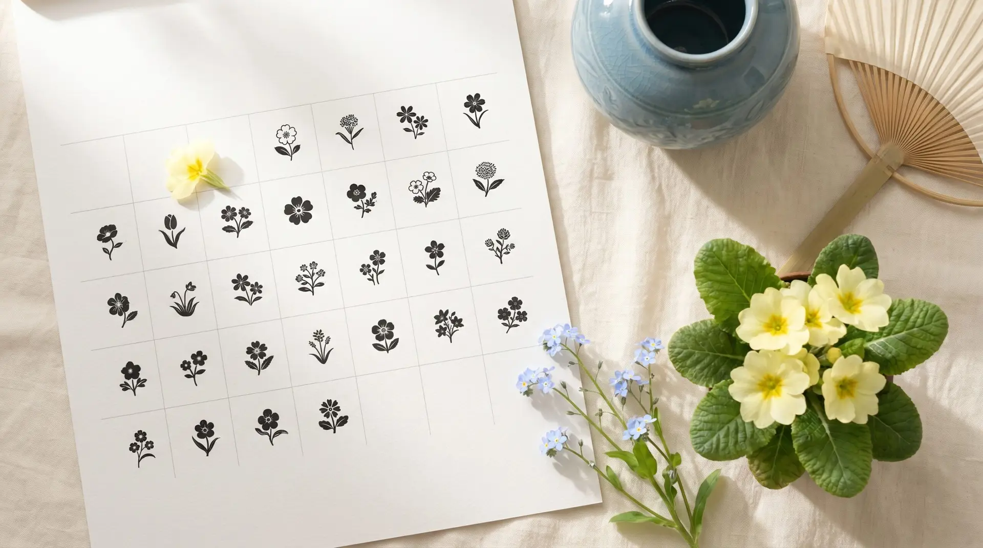 Korean 365-day birth flower calendar arrangement with primrose and ceramic