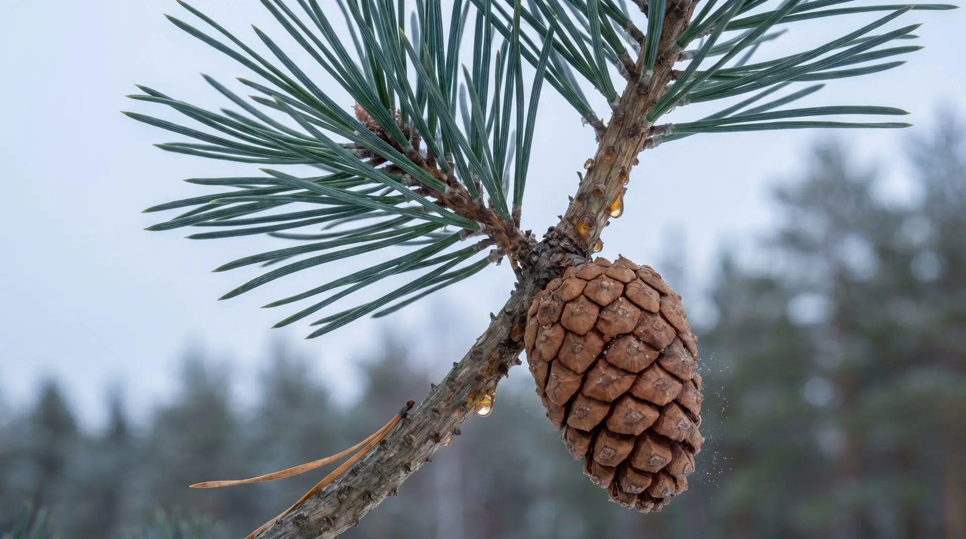 Pine needles and pine cone in winter daylight representing Korean Jan 19 longevity symbolism