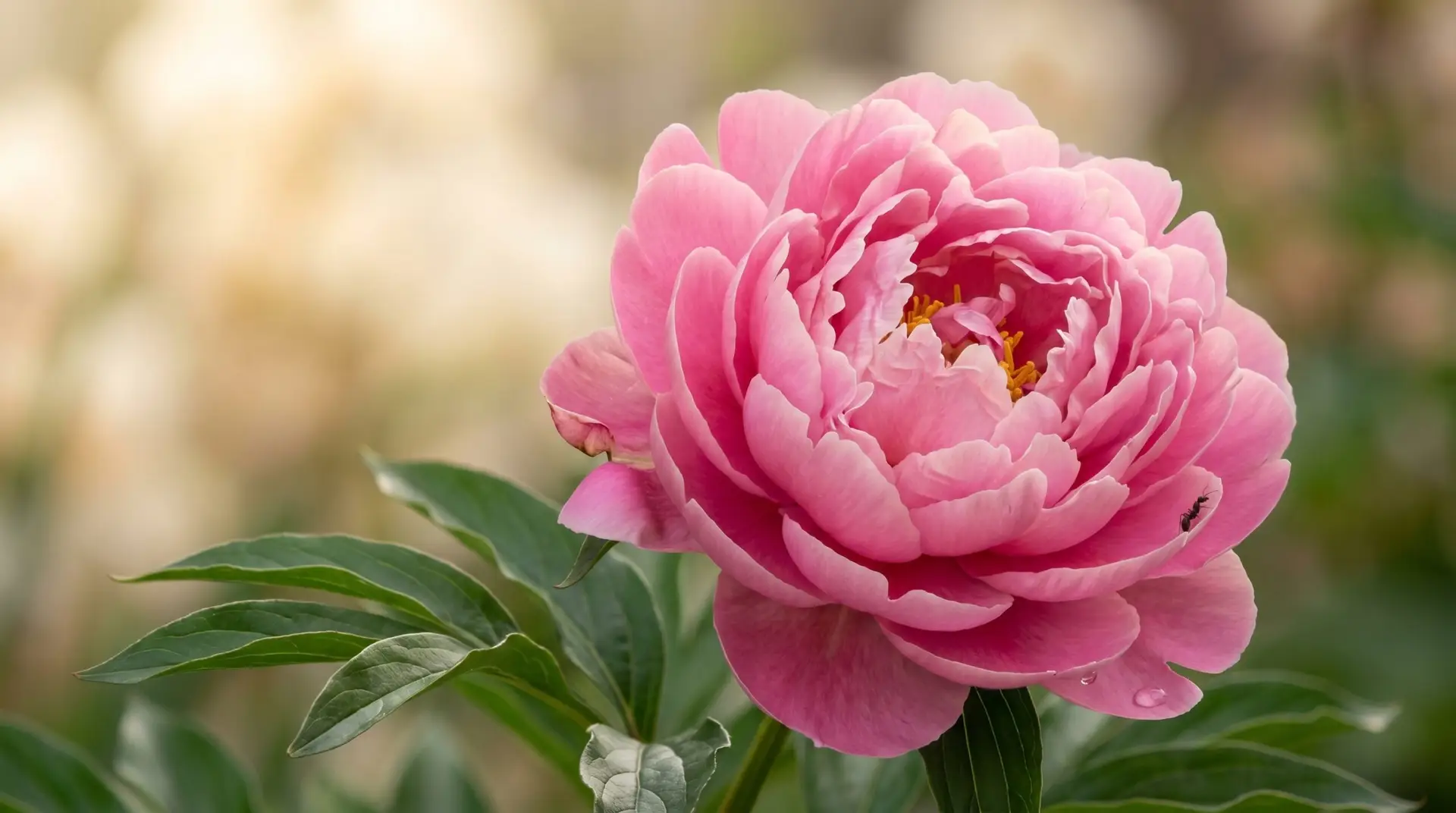 Soft pink Chinese peony Paeonia lactiflora bloom close-up with dramatic doubled cup form