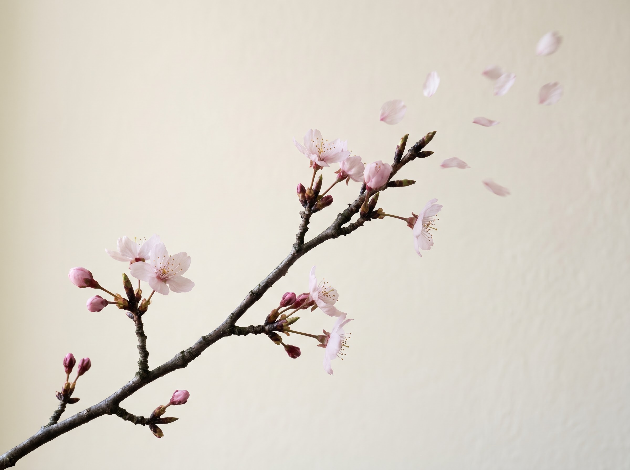 Cherry blossom branch with petals scattering, evoking the popular sakura tattoo design